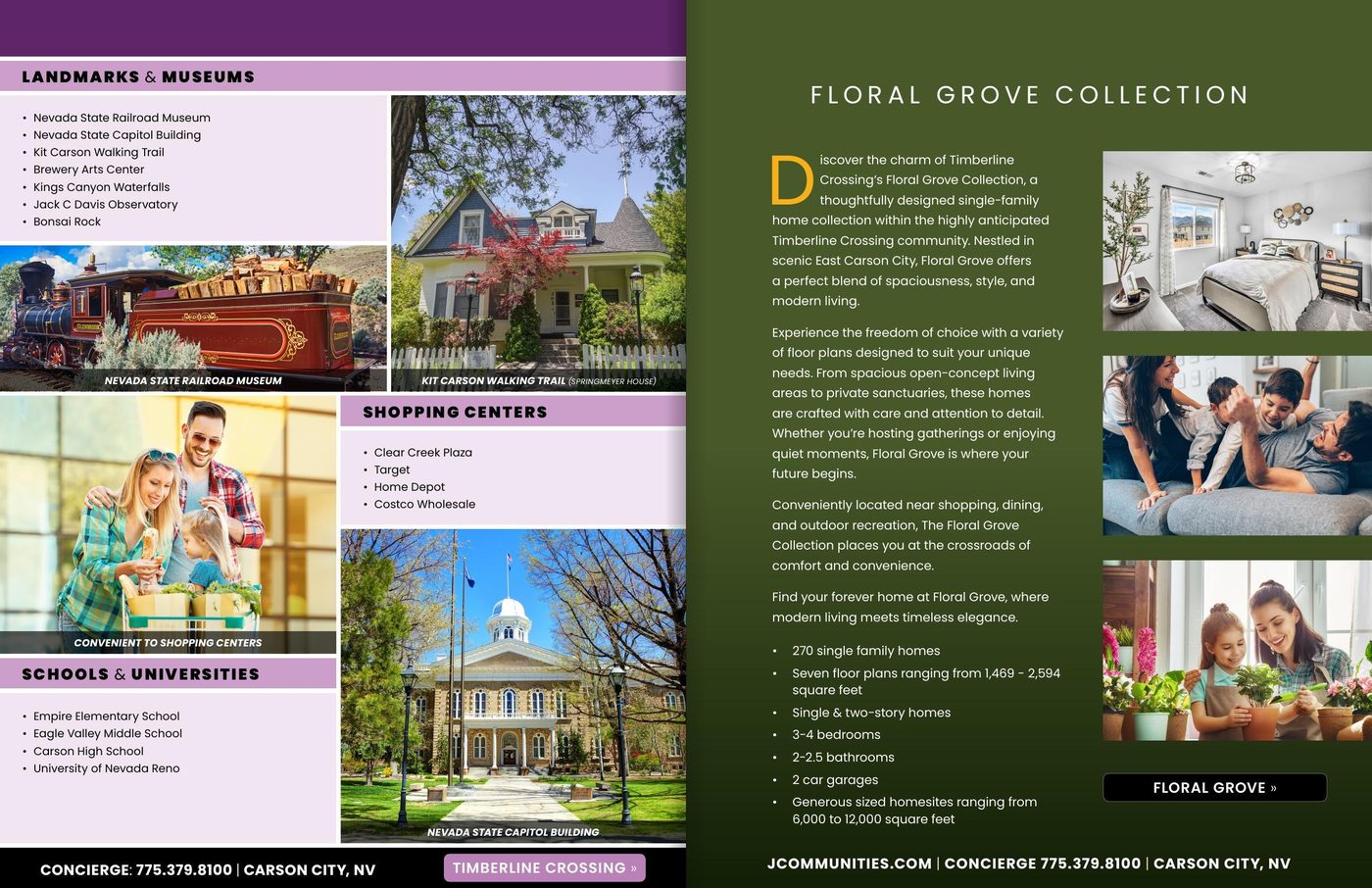 Open interior spread from the Floral Grove at Timberline Crossing community brochure