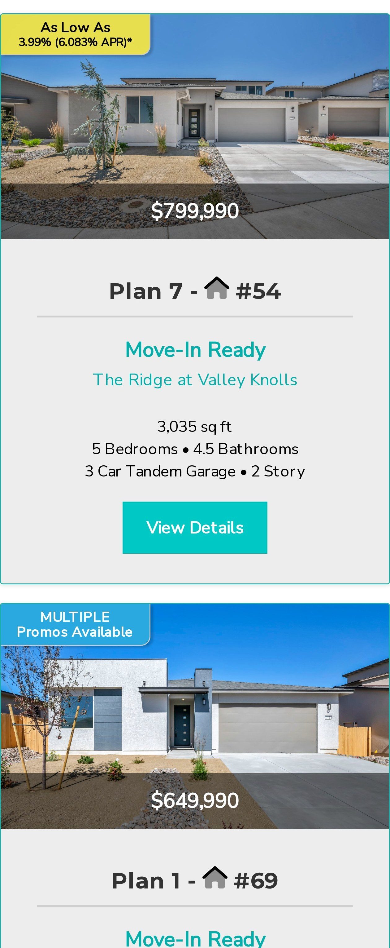 Move-in ready home listings on the Jenuane Communities mobile site