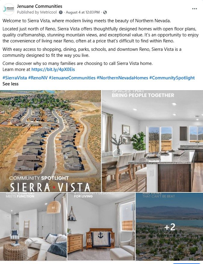 Jenuane Communities social post spotlighting the Sierra Vista community